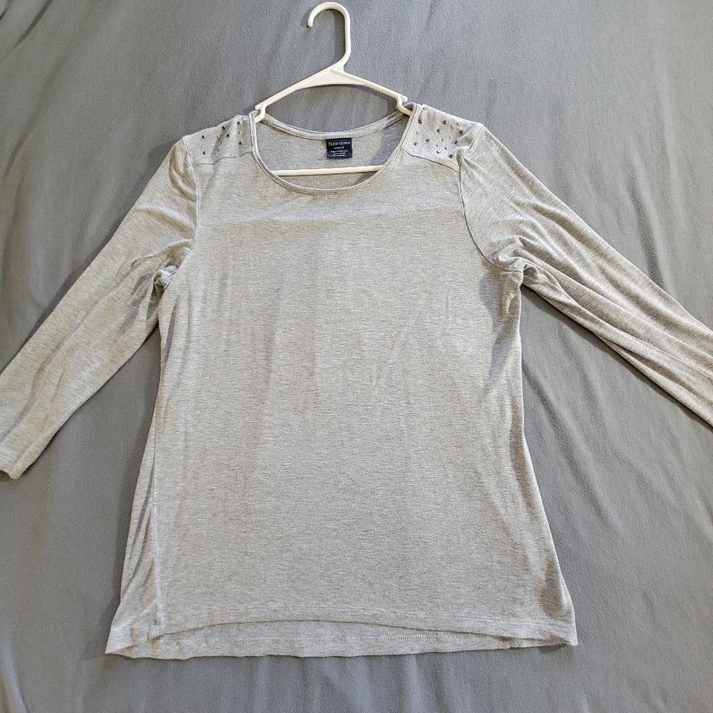 Faded Glory Gray 3/4 Sleeve Fitted Blouse With Rhinestone Embellishments - M
